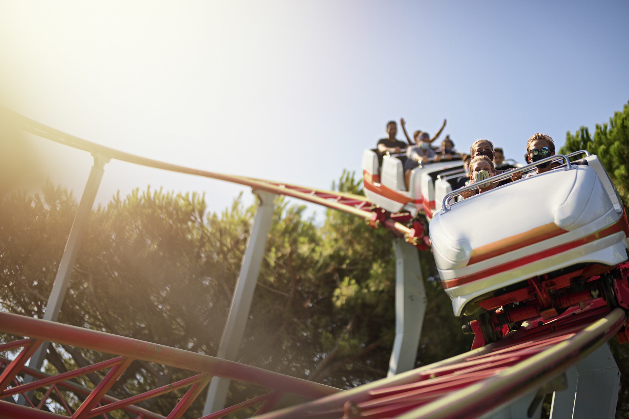 A roller coaster at a theme park