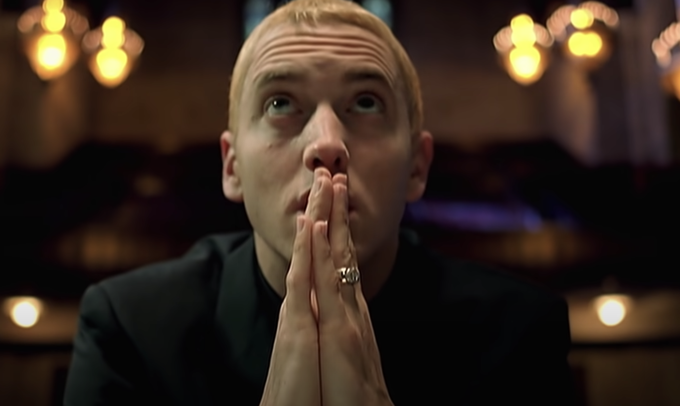 Eminem praying in the music video