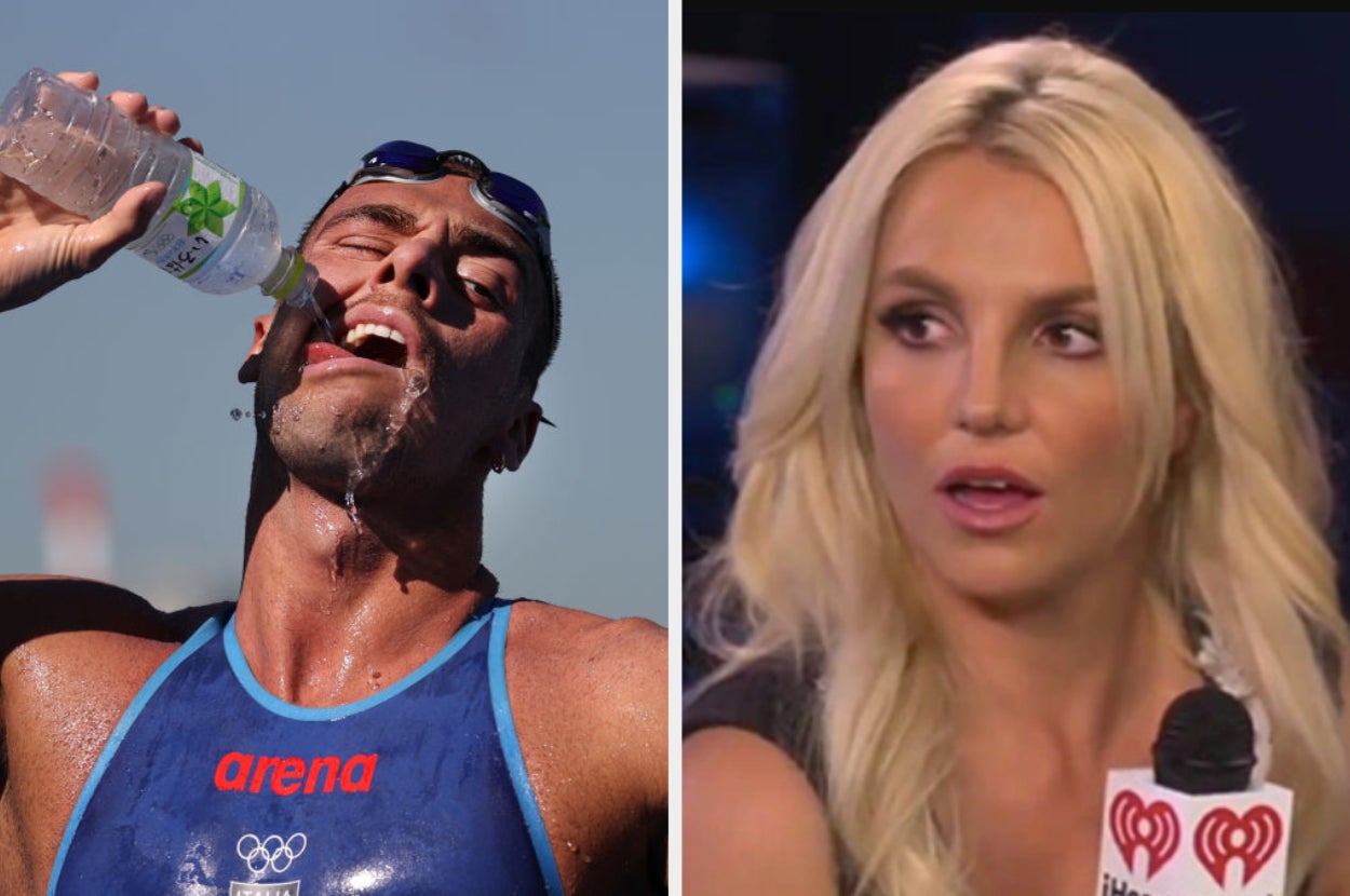 britney spears being confused by a man drinking water