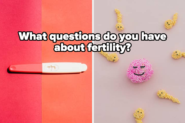 side-by-side image of a pregnancy test and an illustrated image of sperm going towards a smiling egg
