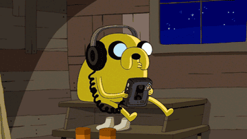 Jake from Adventure Time listening to music