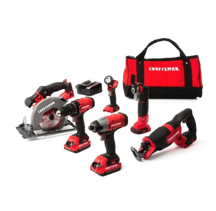 6 piece red power tool set with red tool bag