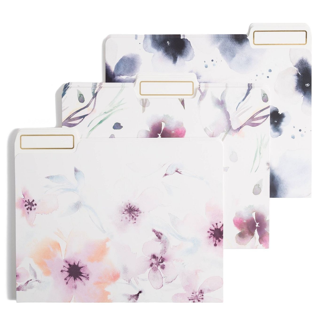 three floral print file folders