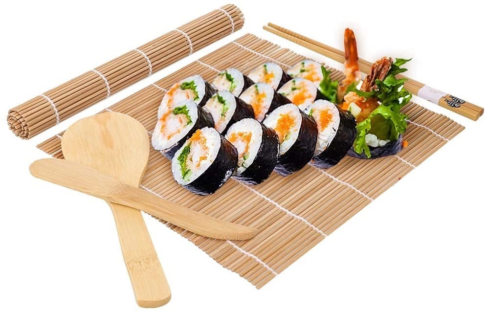 Sushi on mat with sushi kit