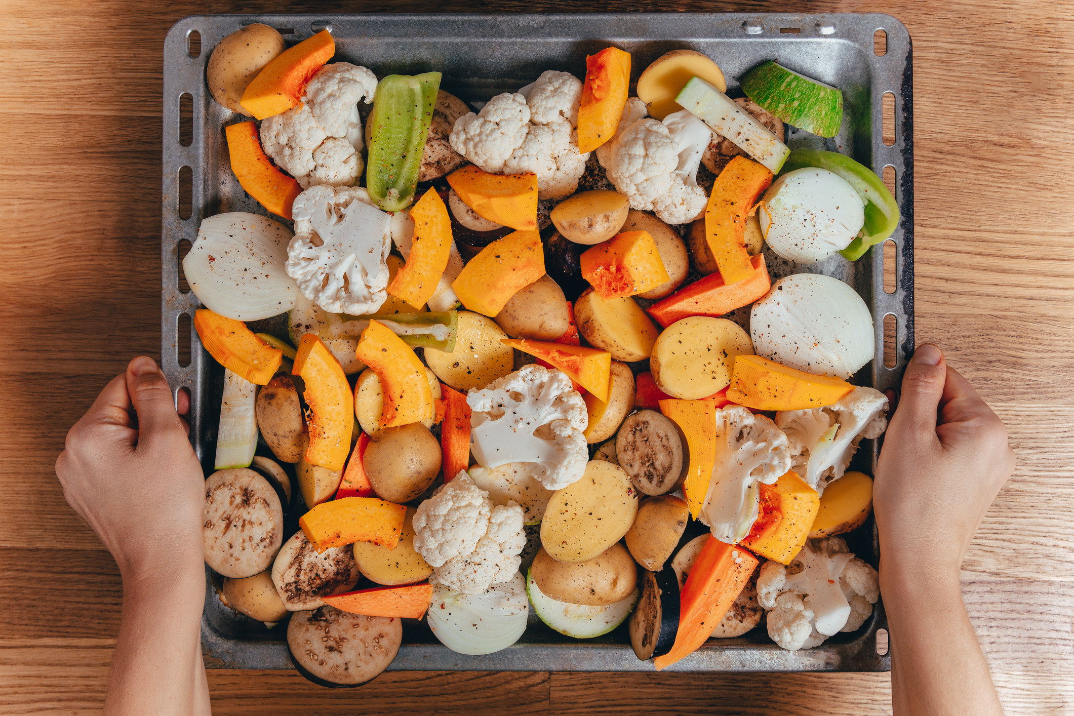 Roasting vegetables.