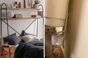 A bed shelf / A hidden toilet scrubber
