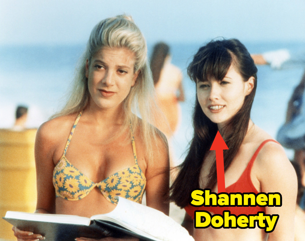 Tori Spelling and Shannen Doherty on a beach filming &quot;90210&quot;
