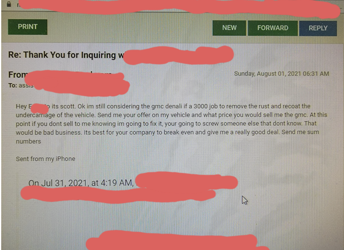 screenshot of an email