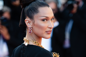 Bella Hadid is pictured on the red carpet at the Cannes Film Festival in 2021
