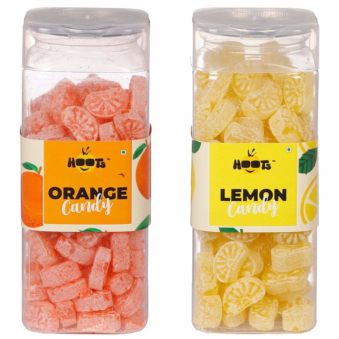 A set of two orange and lemon candies from Hoots