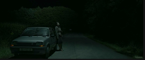 A person standing by a car outside at night alone