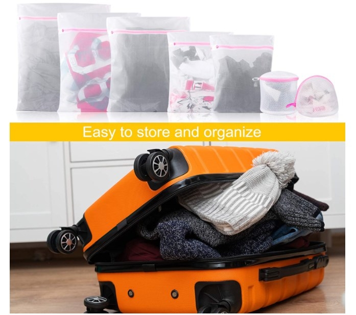 Foto comparativa de maleta sin organización y bolsas organizadoras