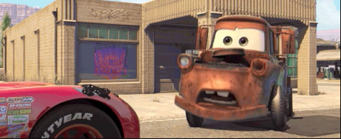 Mator from &quot;Cars&quot; looking confused and shocked