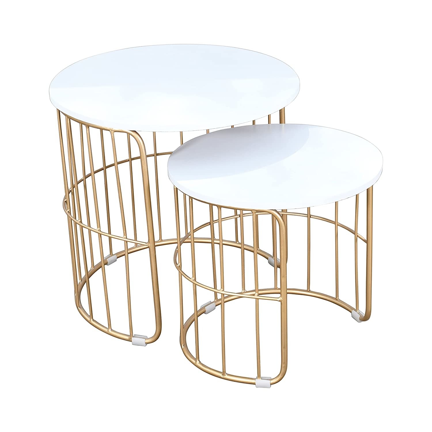 Gold grid-shaped semicircular base with white table tops