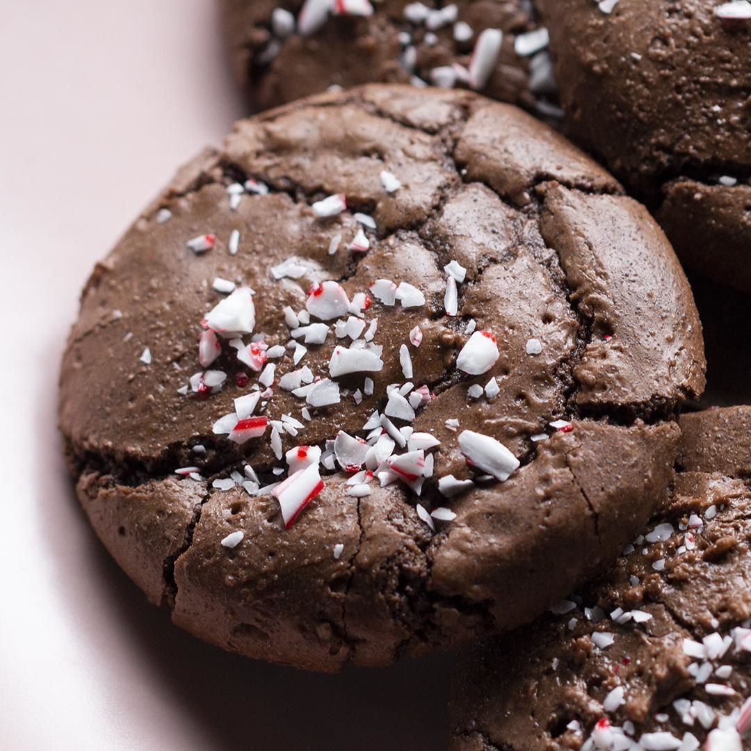 Chocolate cookies sprinkled with crushed candy