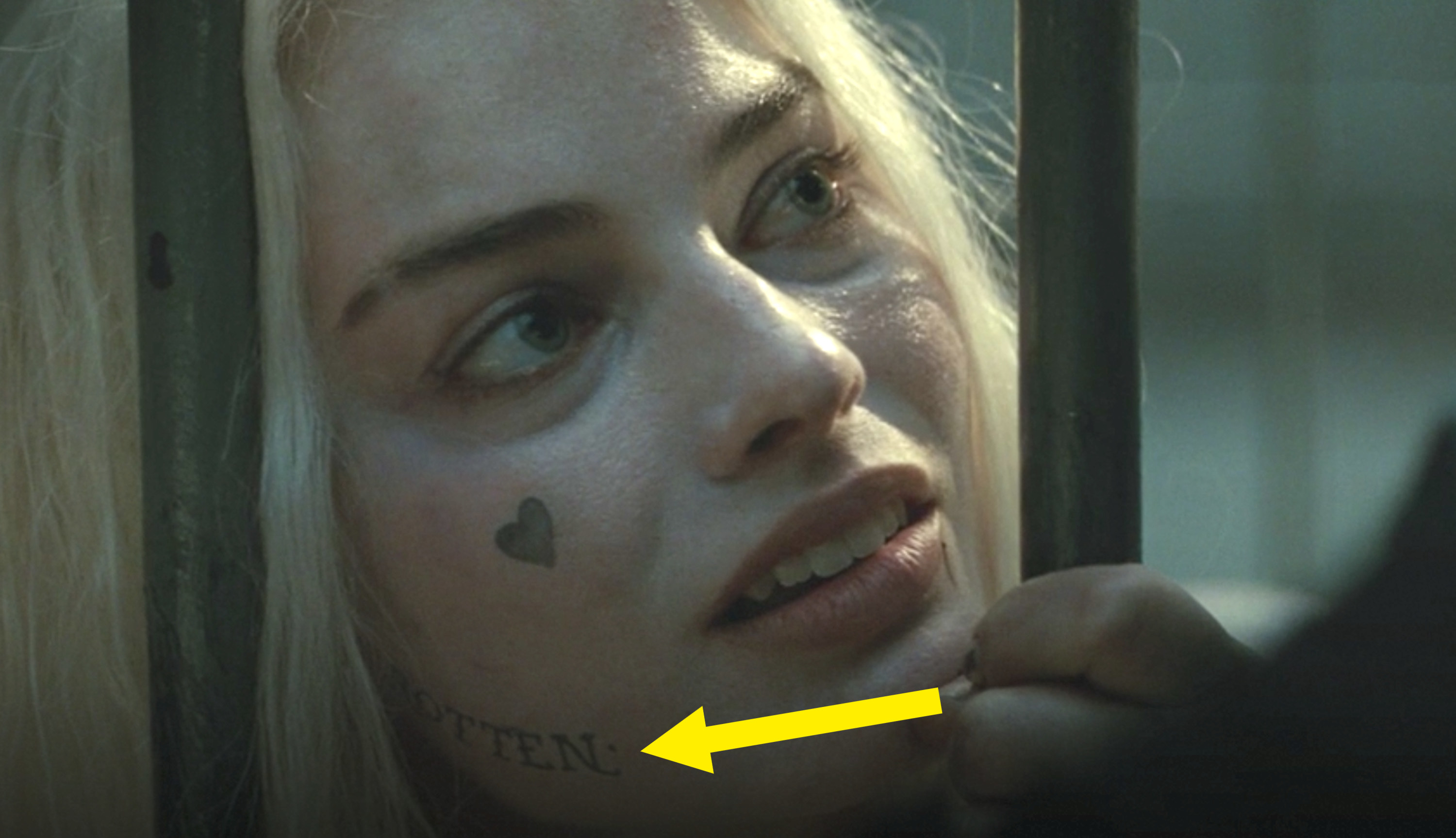 Rotten was tatted just above Harley&#x27;s right jaw line