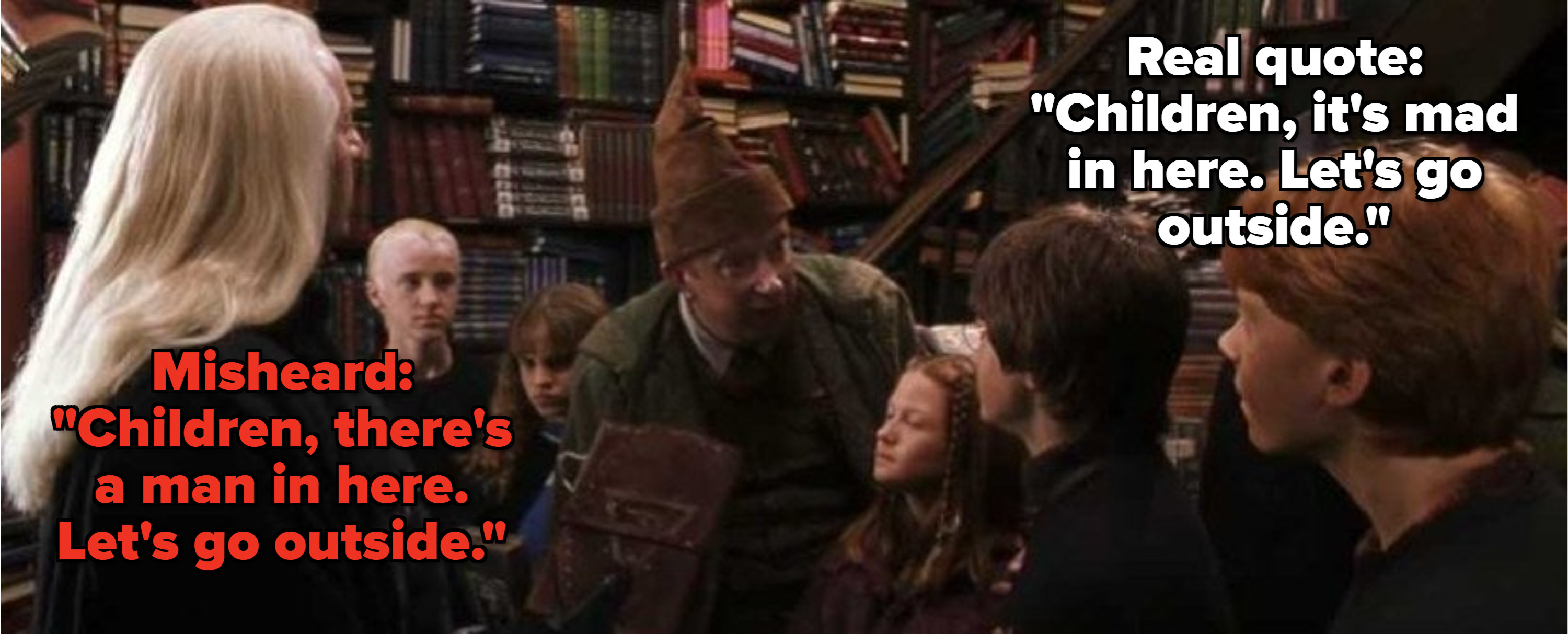 Mr. Weasley talking to Harry Potter and other kids