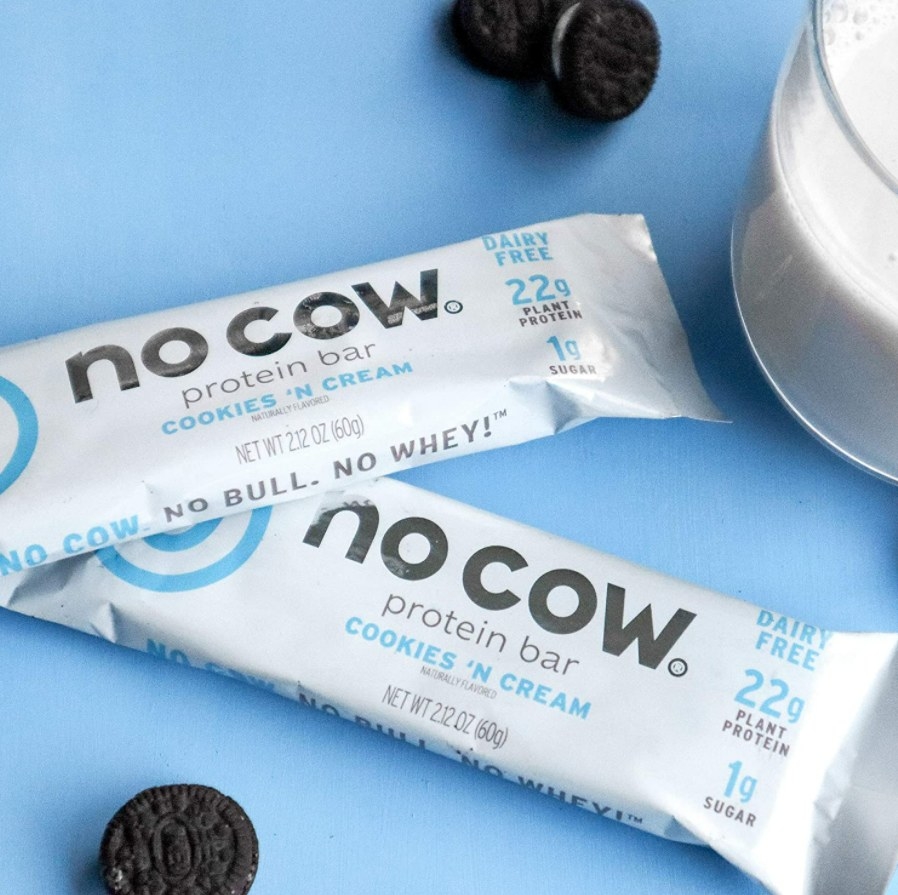 two of the cookies n cream no cow protein bars