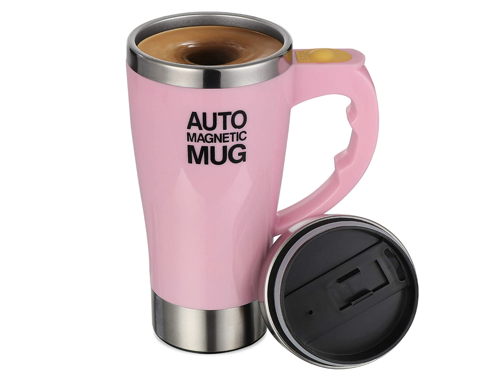 pink self stirring mug