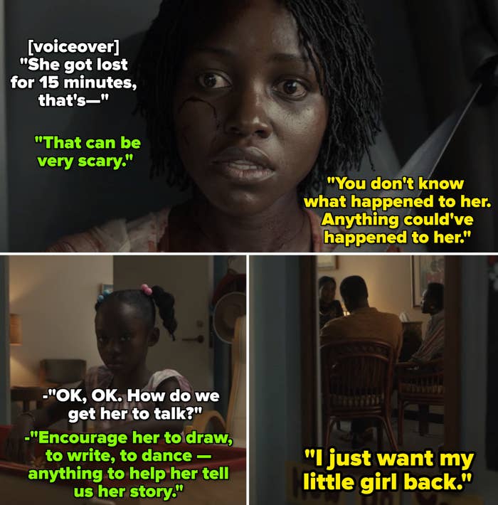 The ending of "Us" -- Adelaide driving in the car, remembering her childhood and the trauma she experienced