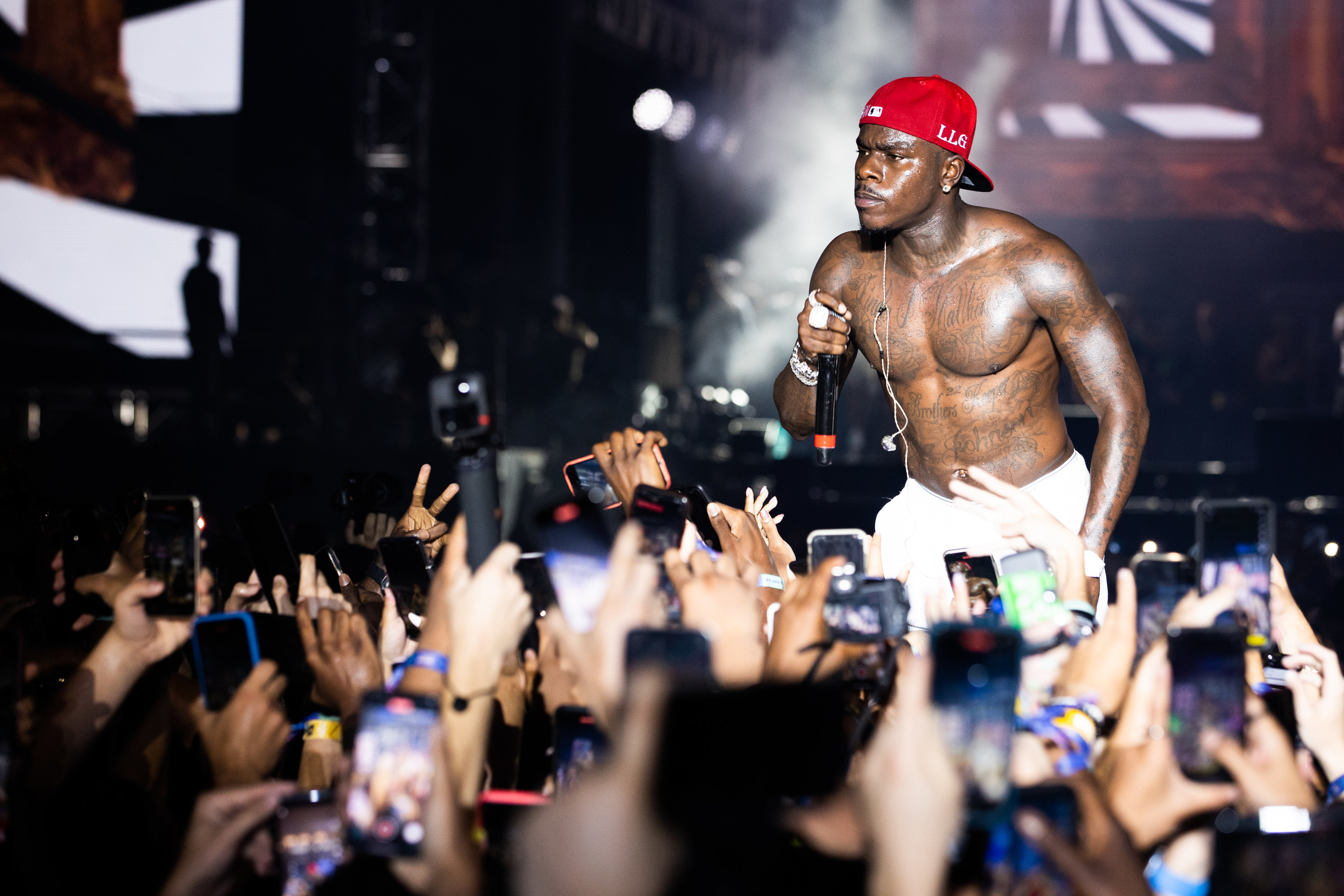 DaBaby performing shirtless on stage