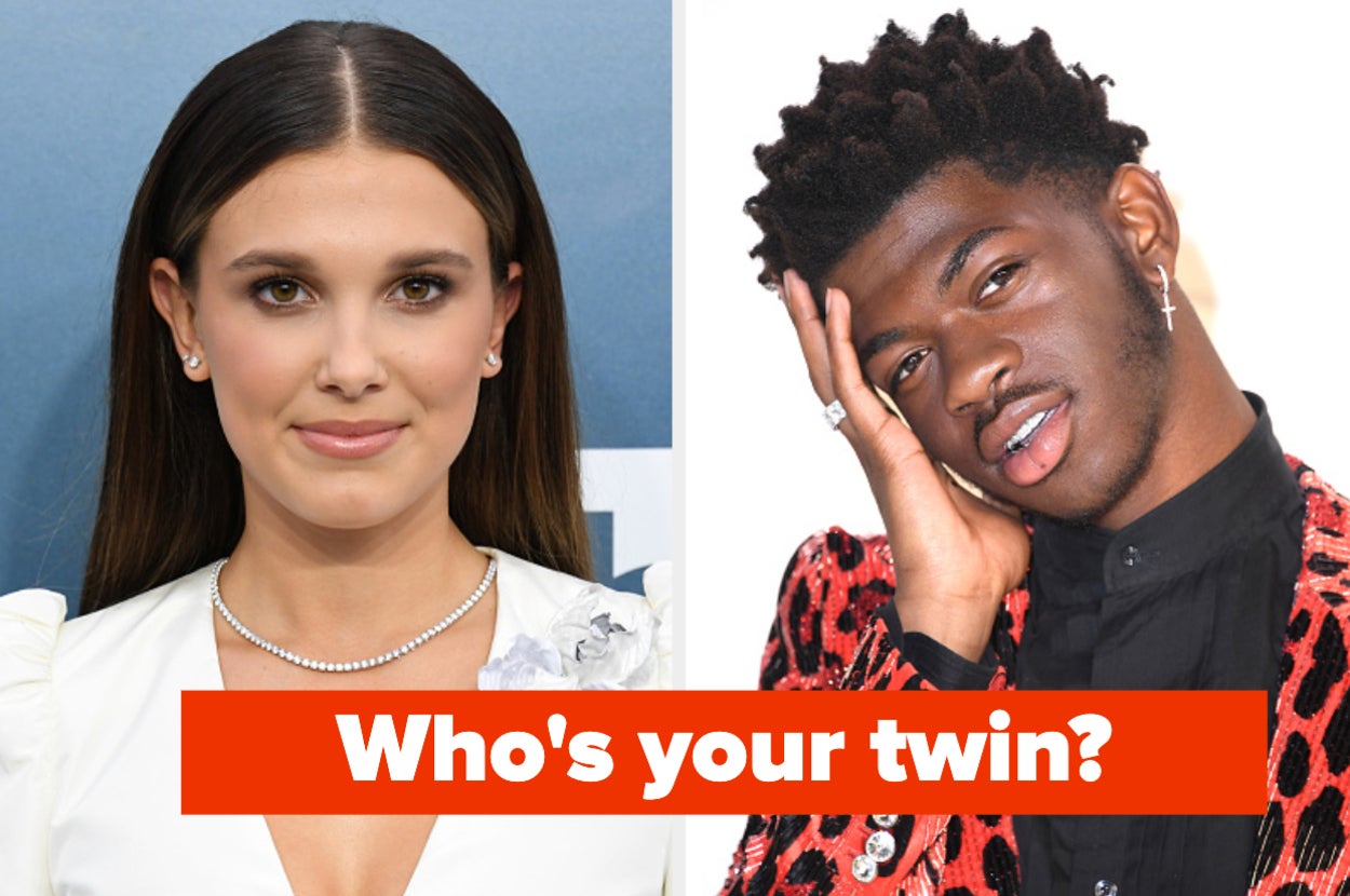 Millie Bobby Brown is on the left with Lil Nas X labeled, "Who's your twin?"