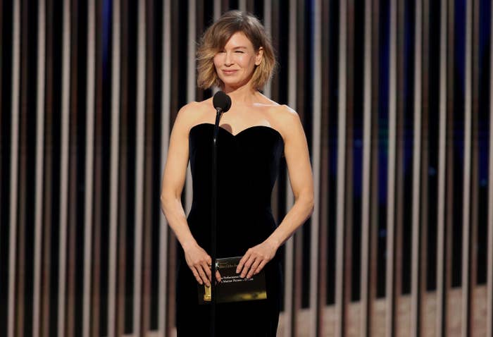 Renée Zellweger speaks onstage at the Golden Globe Awards in 2021