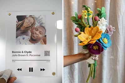 (left) Personalized music plaque (right) Felt flower bouquet
