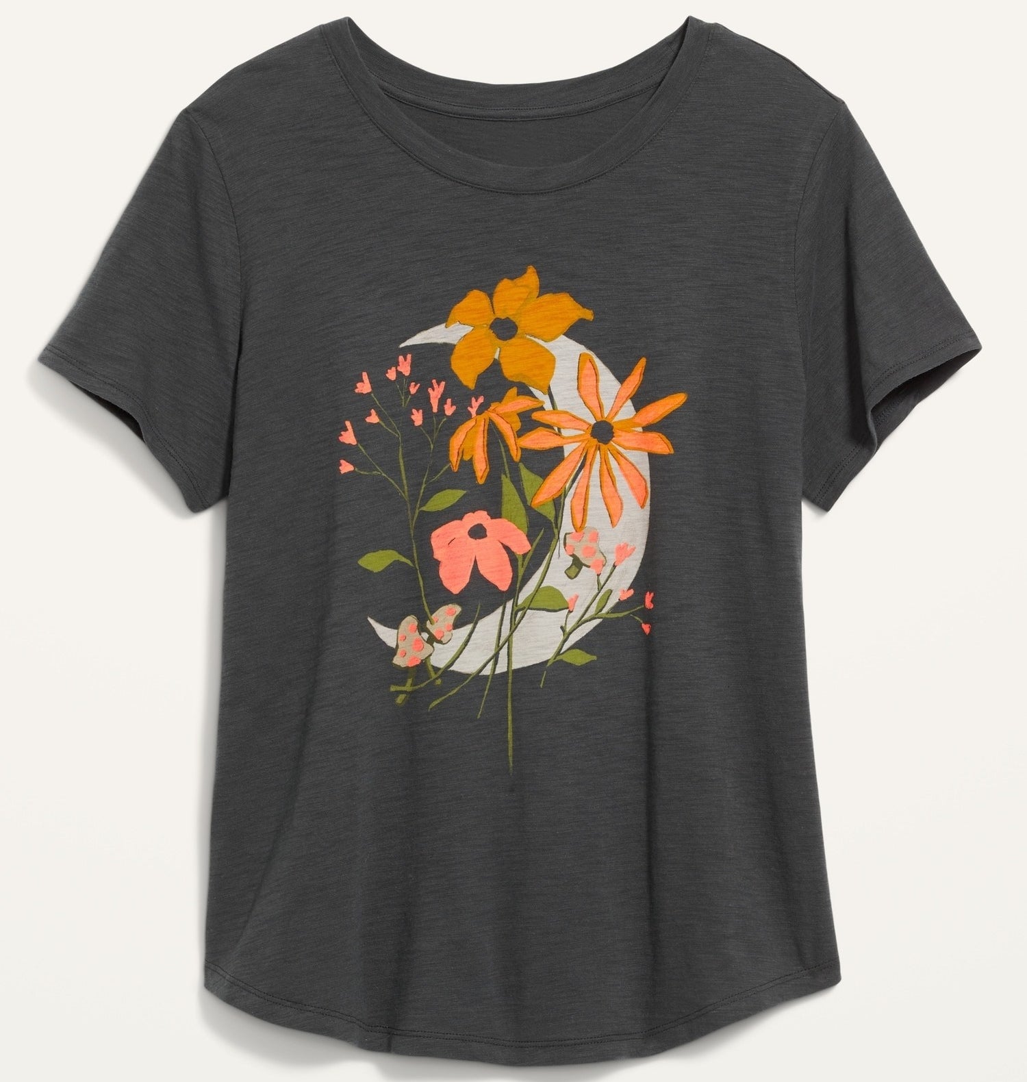 a t-shirt with a moon and flowers on it