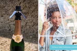 A wine stopper / A person using a bubble umbrella