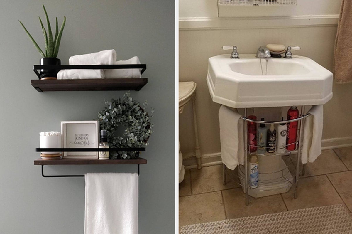 25 Bathroom Storage Ideas That Are, Bathroom Storage Ideas For Pedestal Sinks