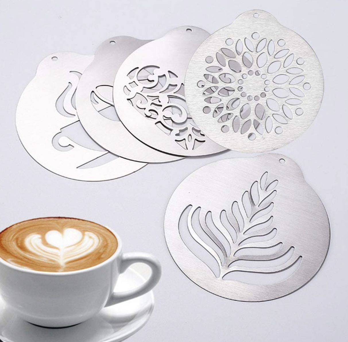 coffee art stencils and coffee cup
