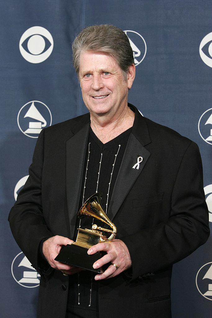 Brian Wilson at the 2005 Grammy Awards holding a Grammy