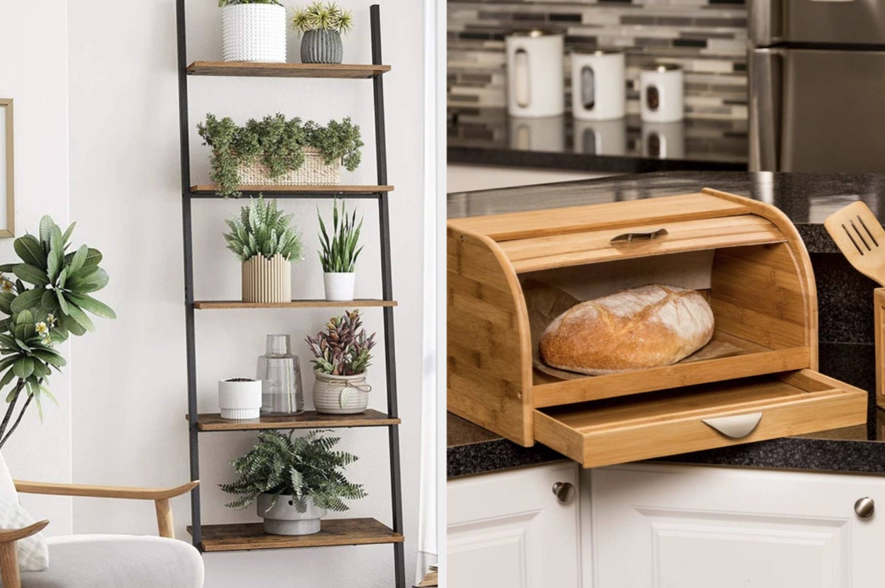 ladder bookcase; bread box