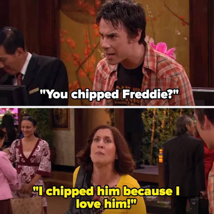 Spencer: &quot;you chipped Freddie?&quot; Mrs. Benson: &quot;I chipped him because I love him!&quot;