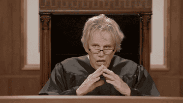 Gary Busey dressed as a judge saying balance