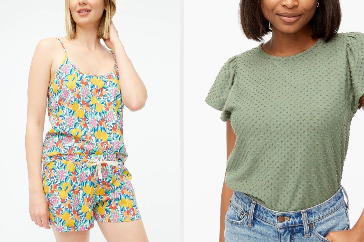 floral romper; green top