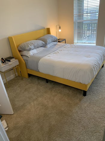 reviewer's platform bed frame in yellow 