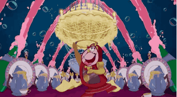 a gif of cogsworth dancing around gleefully