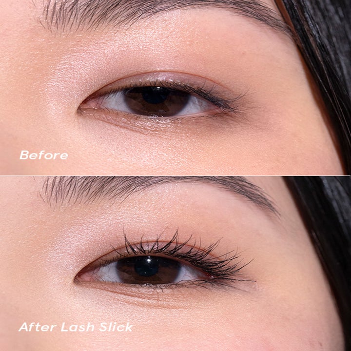 a model showing a before and after using the mascara 