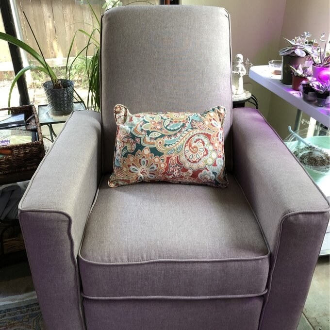 Review photo of the gray polyester swivel reclining glider chair