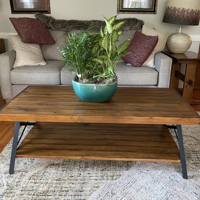 Review photo of the natural pine brown solid wood coffee table