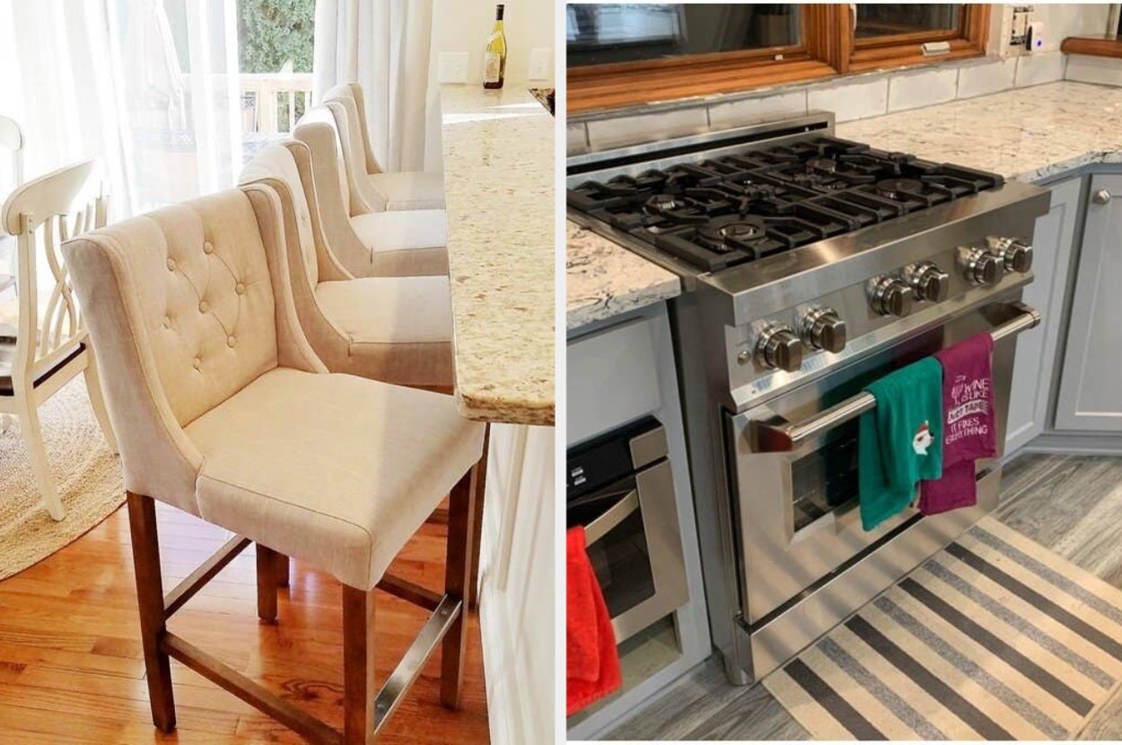 The bar and counter stool and the oven