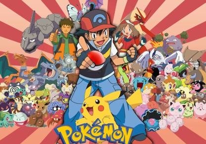 A poster of the cartoon Pokemon featuring the lead actors