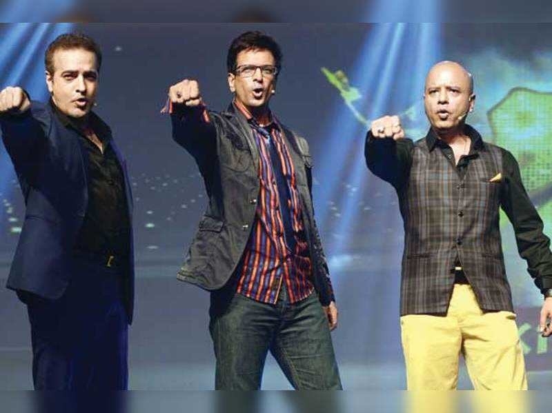 A picture of Javed Jaffrey, Naved Jafri and Ravi Behl on the sets of &#x27;Boogie Woogie&#x27;, a reality show
