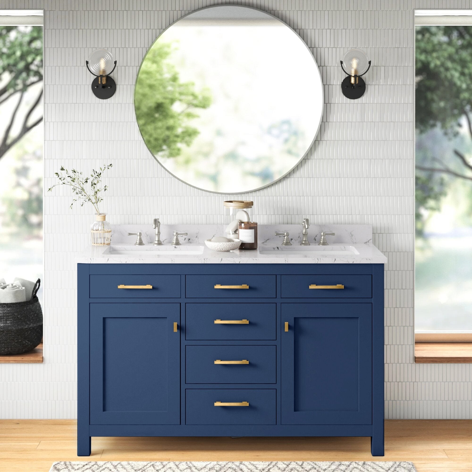 The double vanity in the color Navy Blue