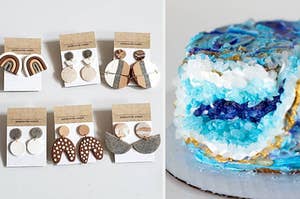 a polymer clay earring kit; a geode cake kit