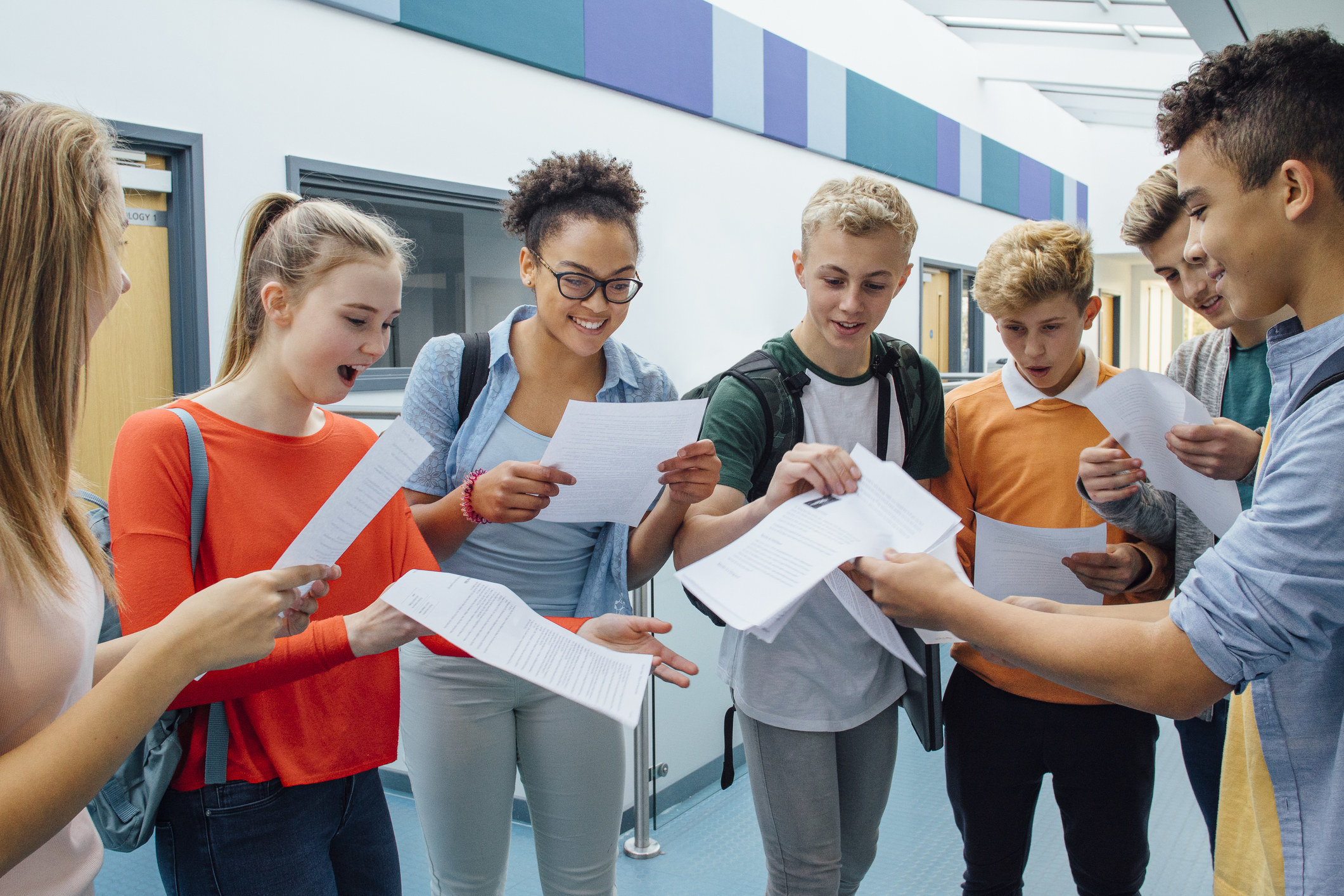 students getting test results