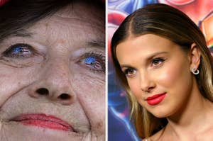 millie bobby brown looking at a woman with american contacts