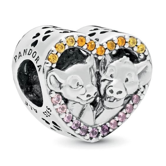 The charm with pink and orange studded gems outlining the heart